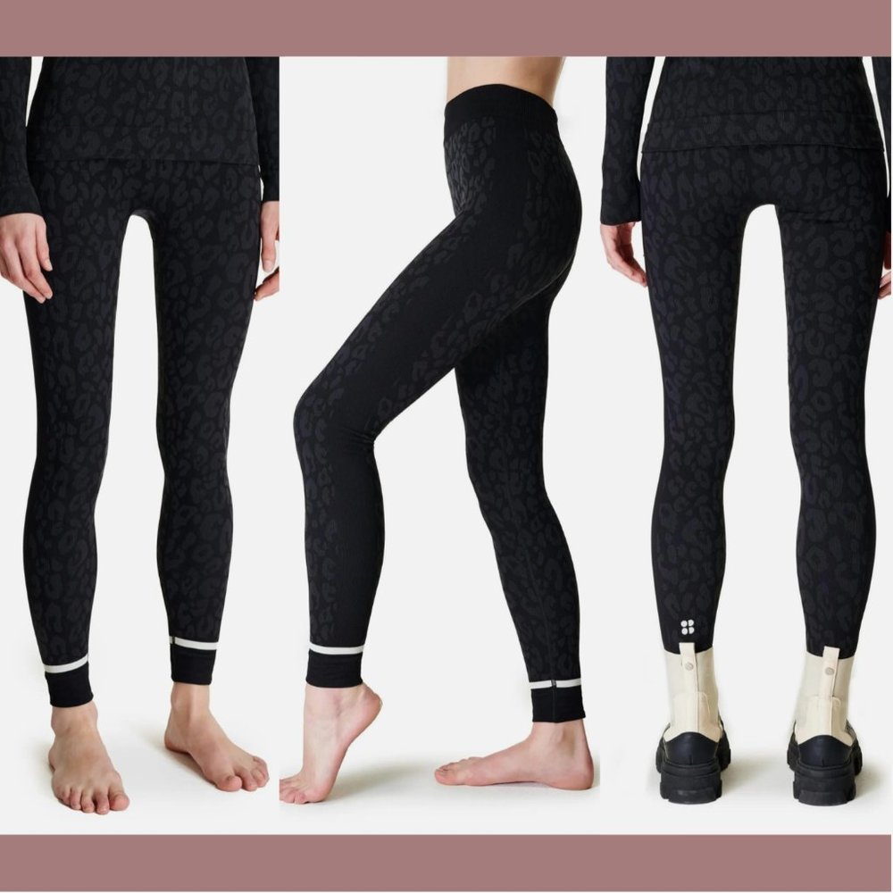 NWT $118 Sweaty Betty [ Large ] Jacquard Base Layer Leggings Black‎ Leopard